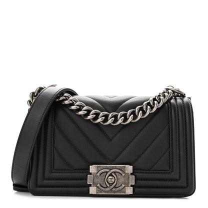 Chanel Calfskin Chevron Quilted Small Boy Flap Black 1 of 10