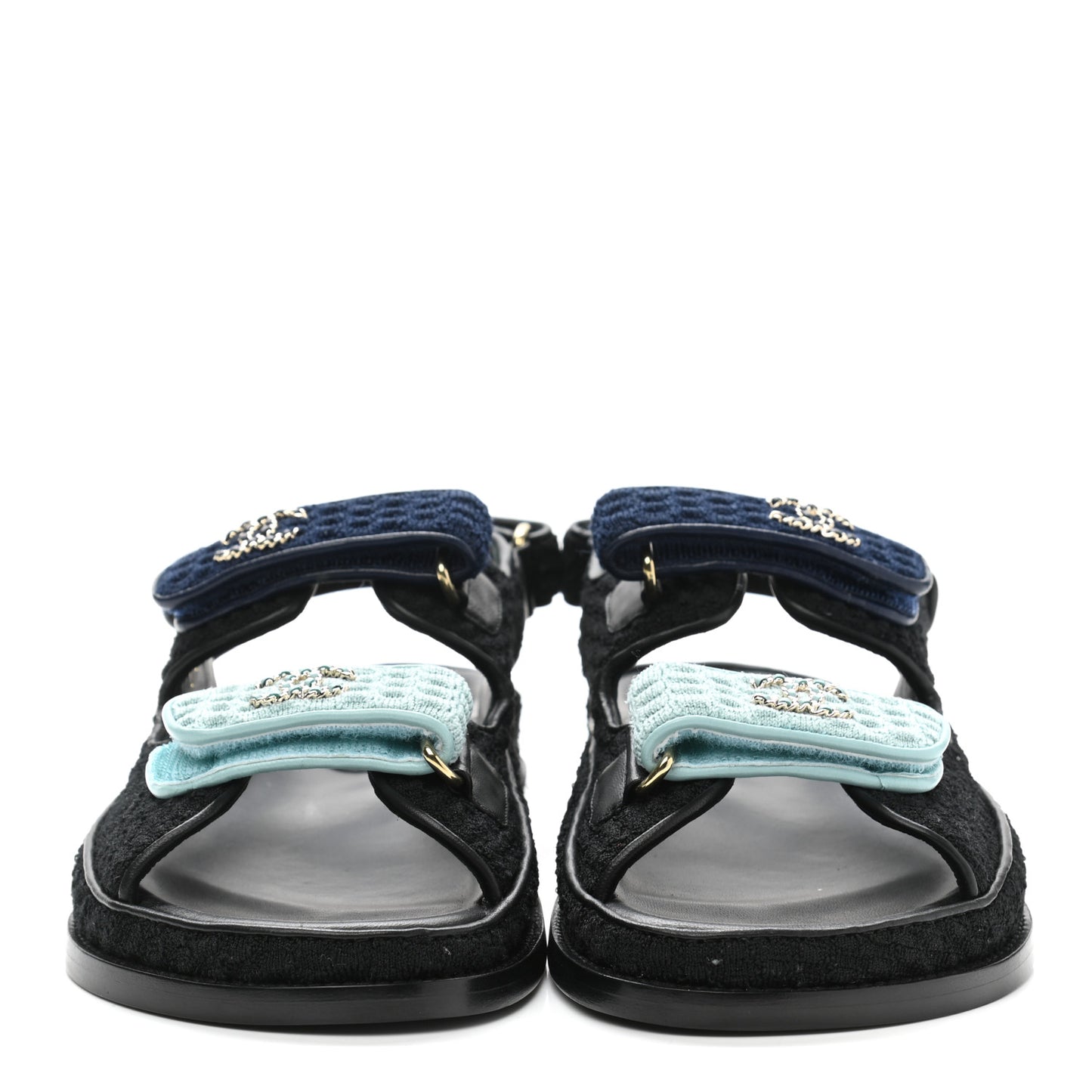Knit Fabric Velcro Dad Sandals 37.5 Black Dark Blue Light Blue