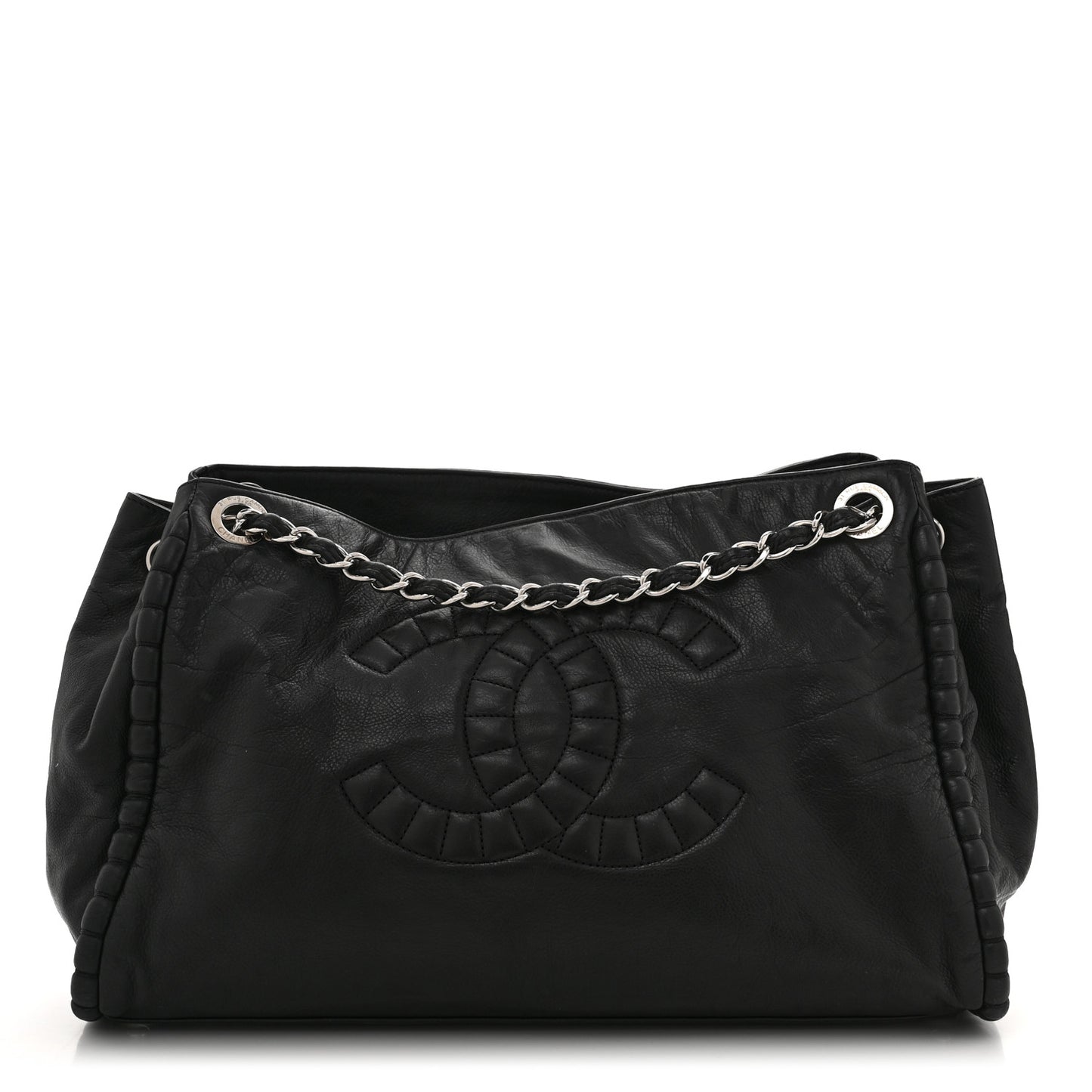 Calfskin On the Bund Open Accordion Tote Black