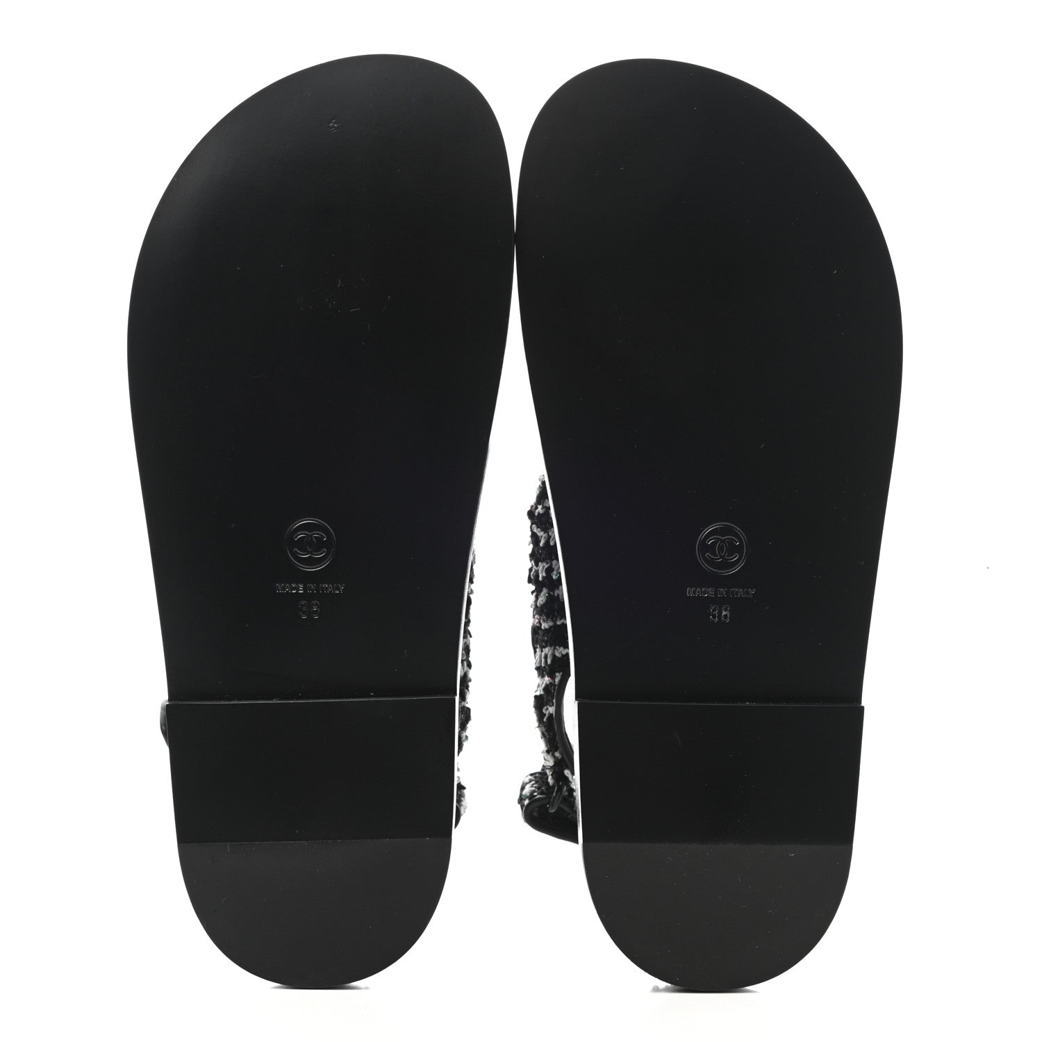 Chanel Tweed Lambskin Dad Sandals 38 Black White 5 of 9