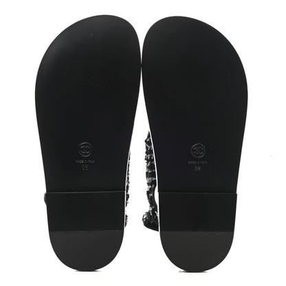 Chanel Tweed Lambskin Dad Sandals 38 Black White 5 of 9