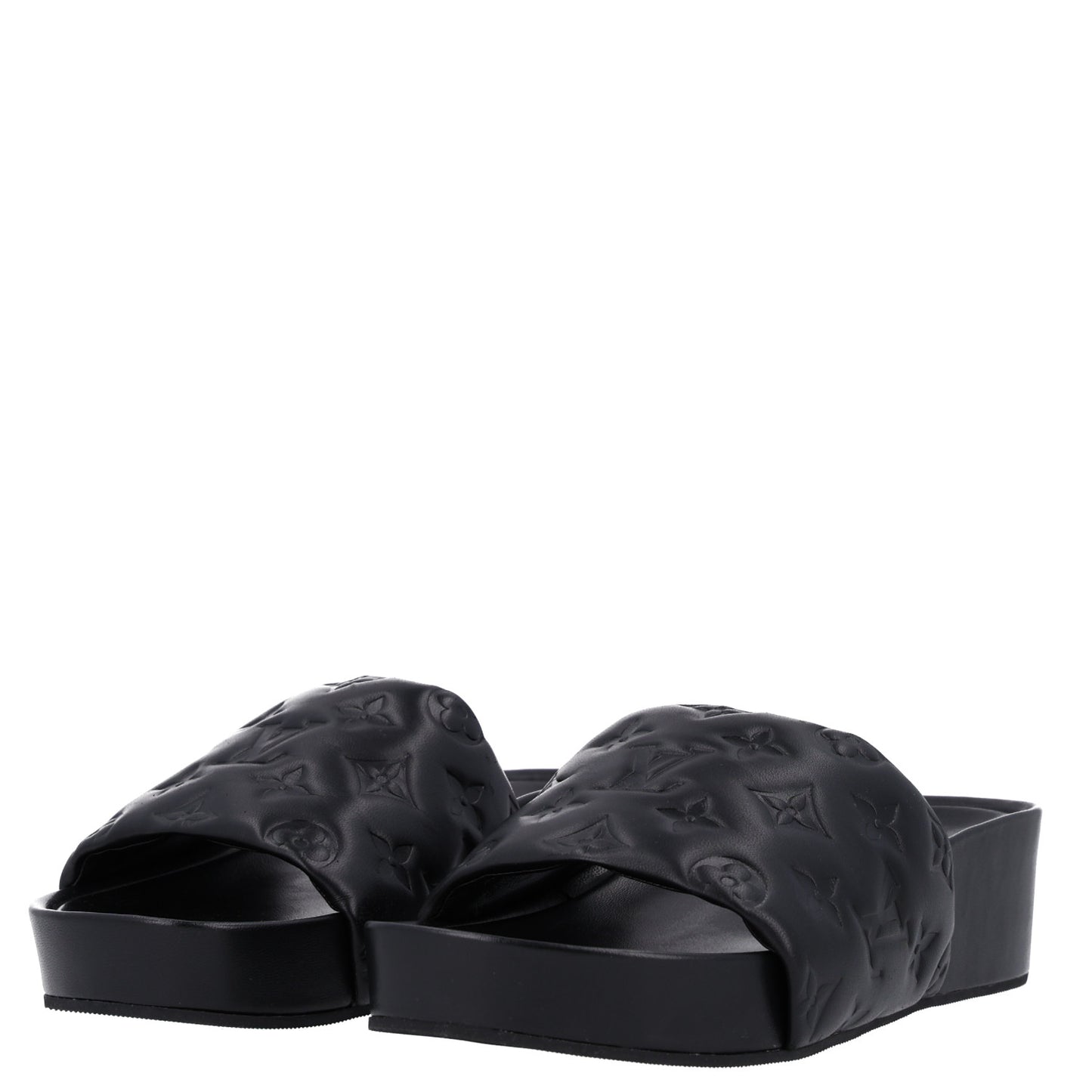Lambskin Embossed Monogram Jumbo Flatform Mule Sandals 40 Black