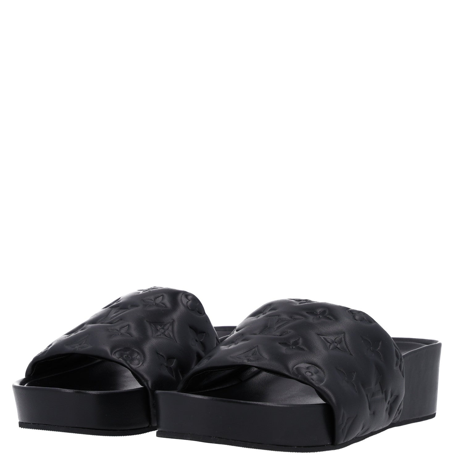 Louis Vuitton Lambskin Embossed Monogram Jumbo Flatform Mule Sandals 40 Black 4 of 10