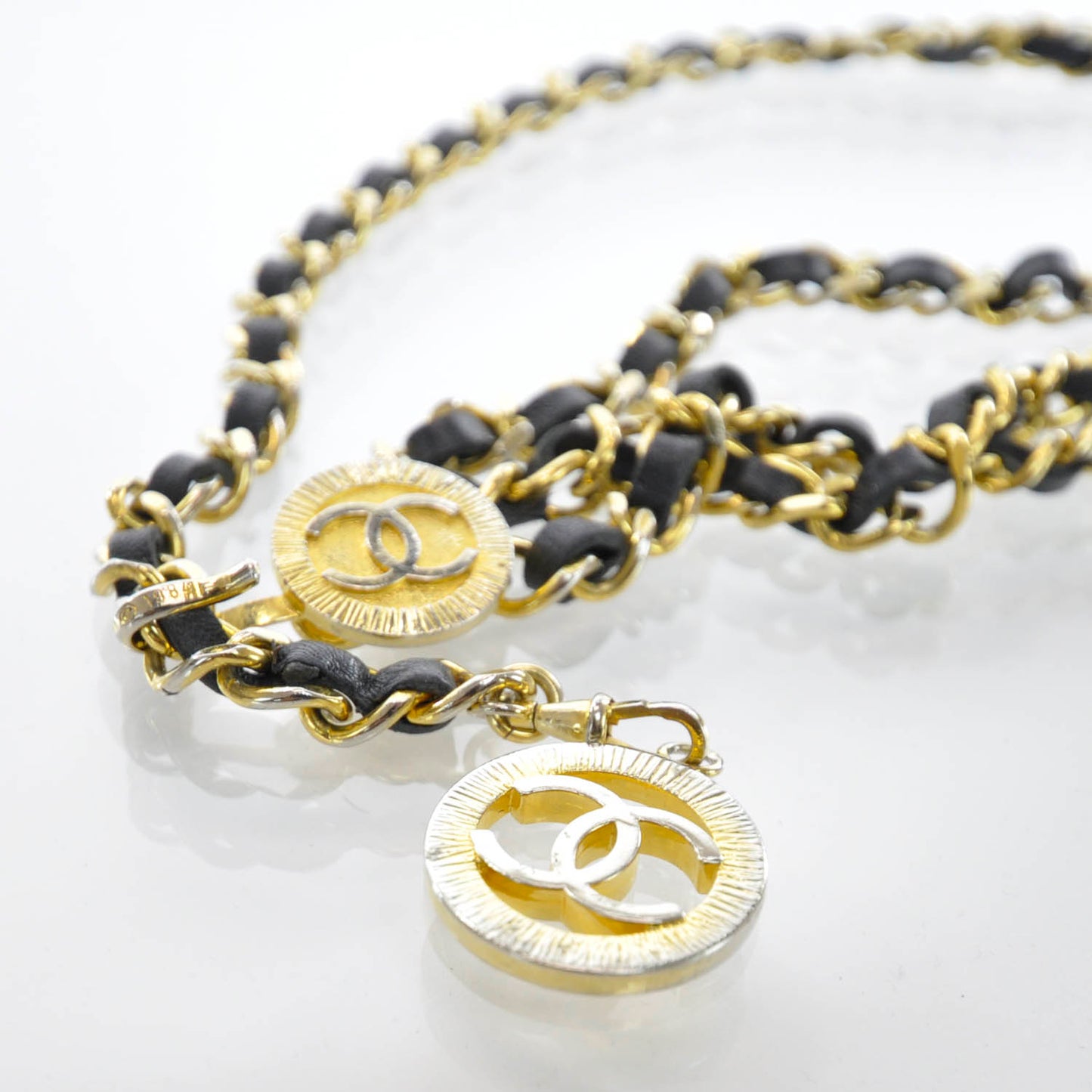 Leather Chain CC Medallion Belt
