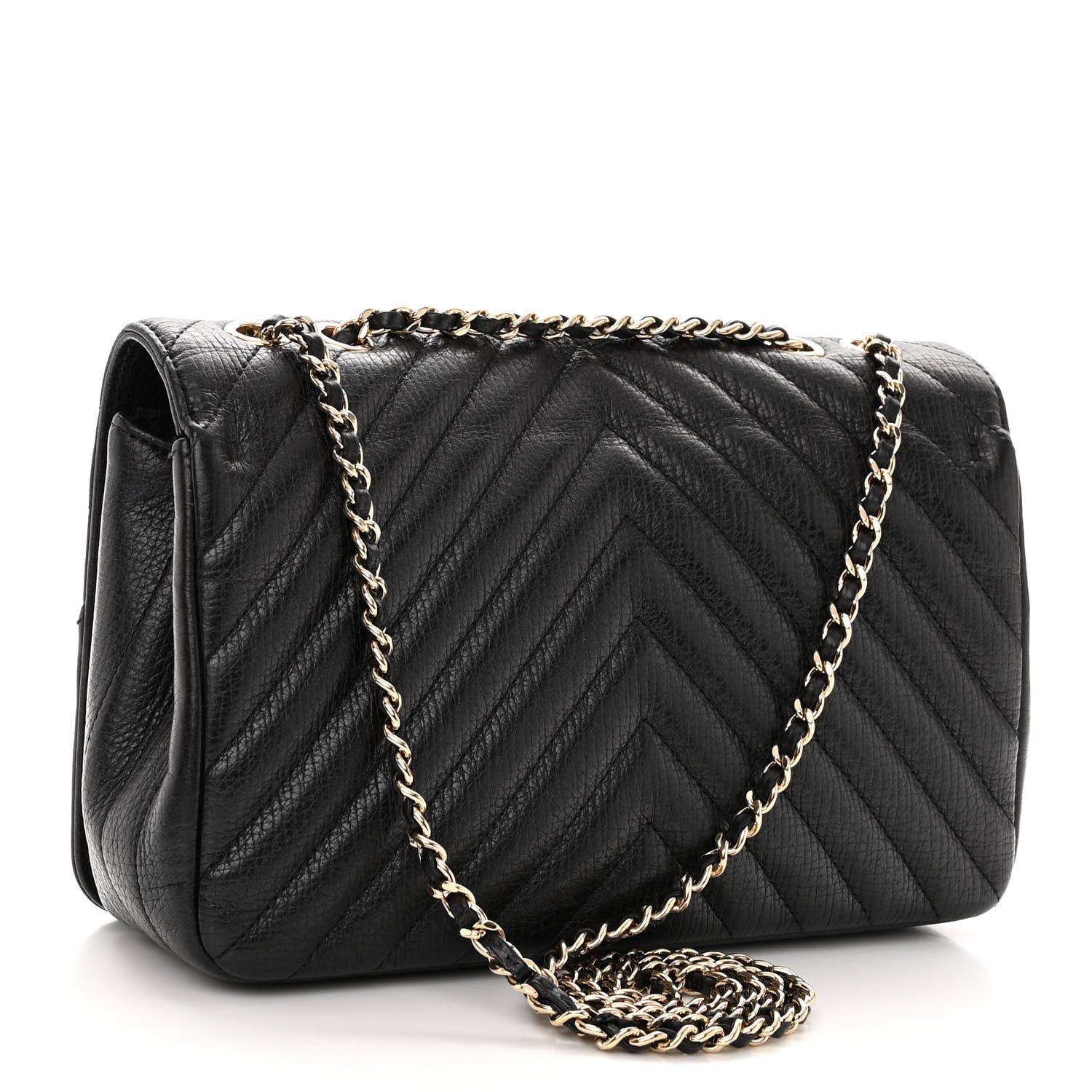 Chanel Grained Calfskin Chevron Quilted Medium Statement Flap Black 3 of 10