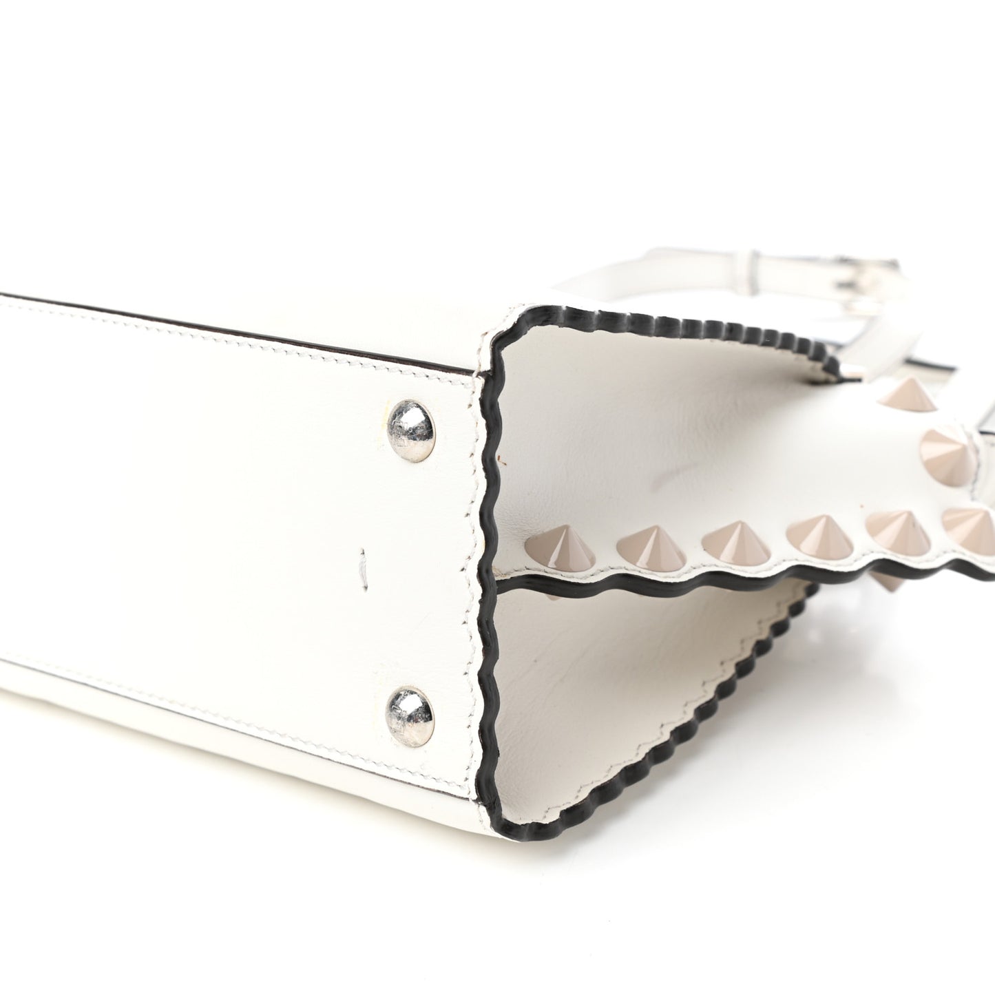 Vitello Dolce Scalloped Studded Mini 3Jours Tote White Ice Nuvola