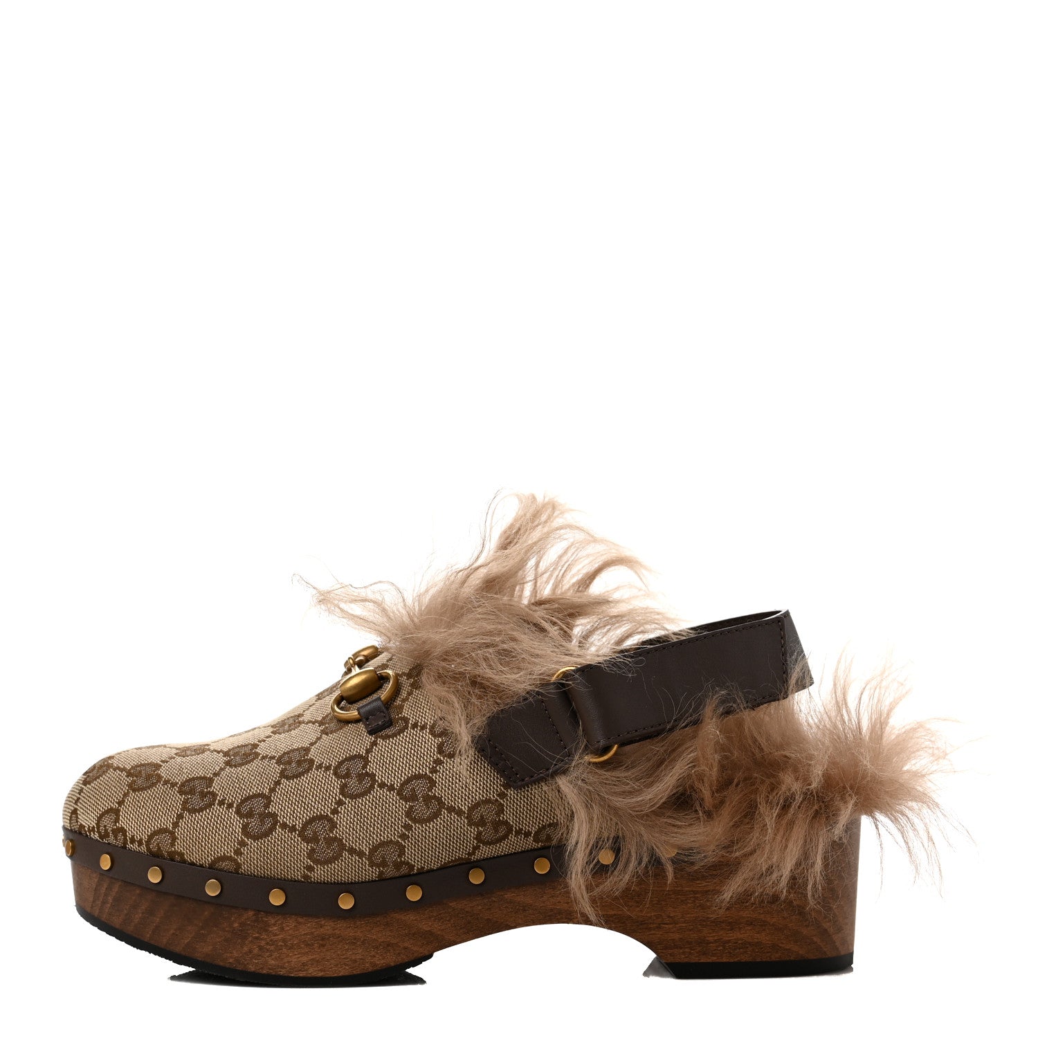 Gucci Monogram Calfskin Fur Horsebit Amstel Slingback Clogs 39 Beige Ebony New Acero Naturale 1 of 7