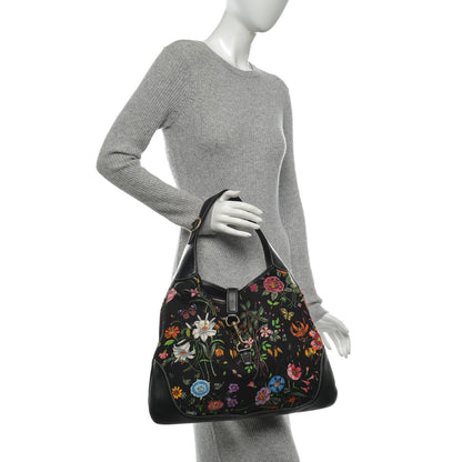 Gucci Canvas Floral Flora Large Jackie O Bouvier Hobo Black 2 of 6