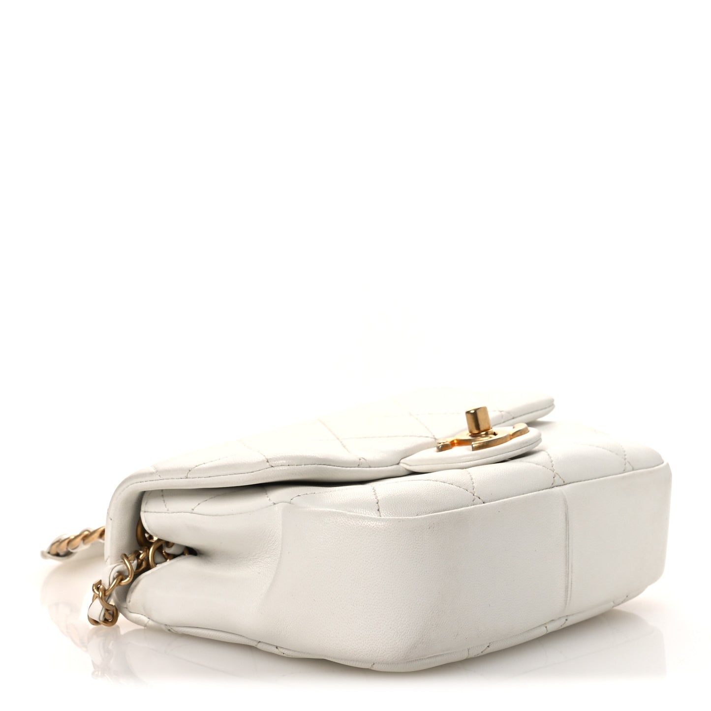 Lambskin Quilted Small Circular Handle Bag White
