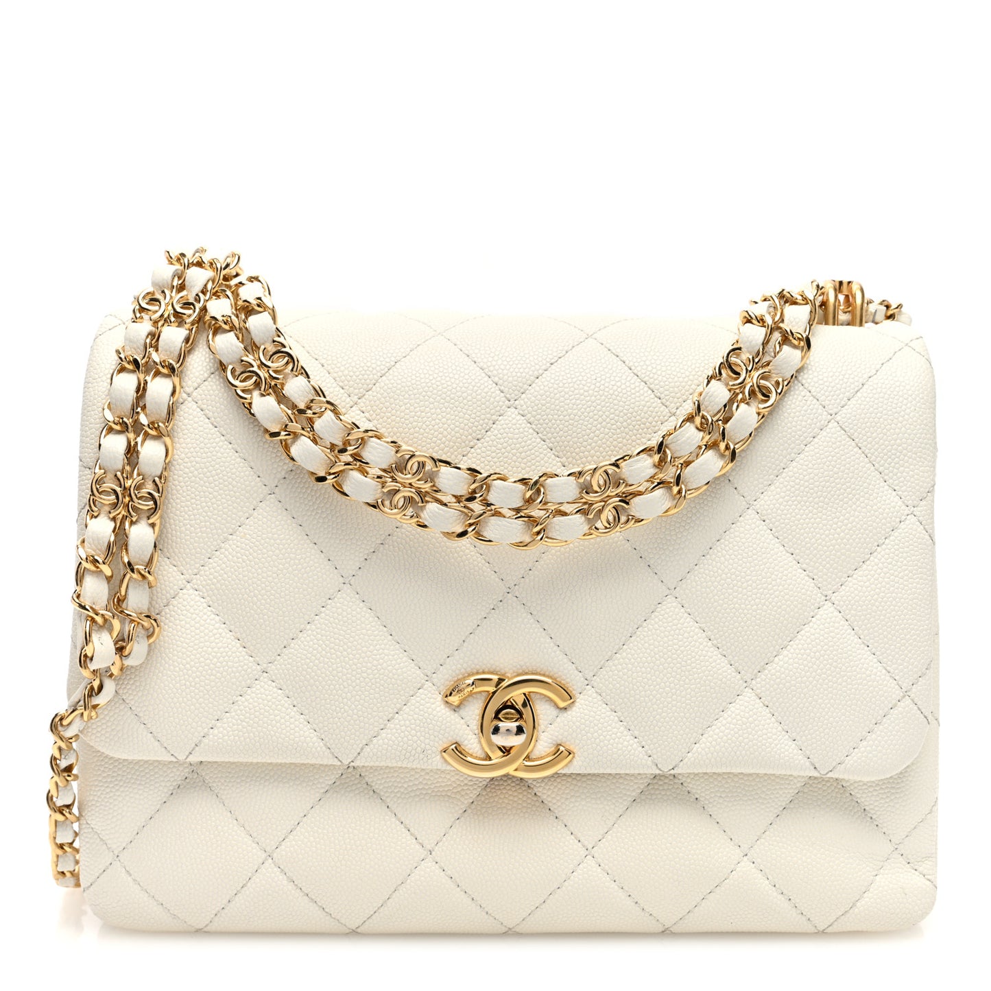 Caviar Quilted Coco First Flap White