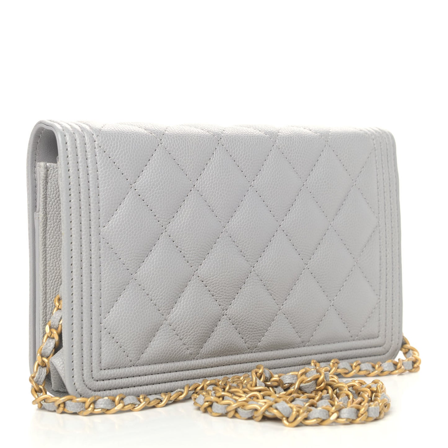 Caviar Quilted Boy Wallet On Chain WOC Grey