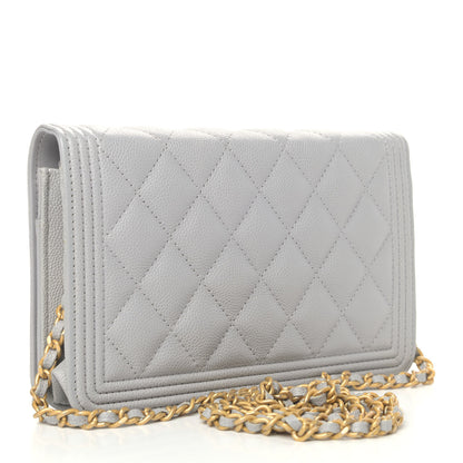 Chanel Caviar Quilted Boy Wallet On Chain WOC Grey 2 of 5