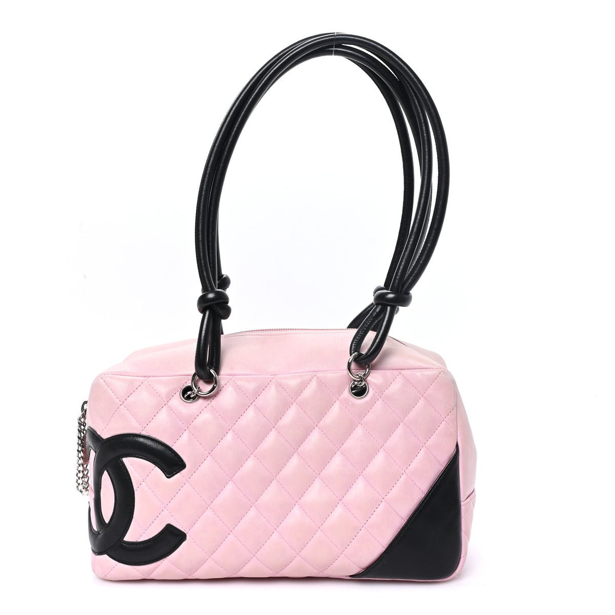 Calfskin Quilted Large Cambon Bowler Pink Black