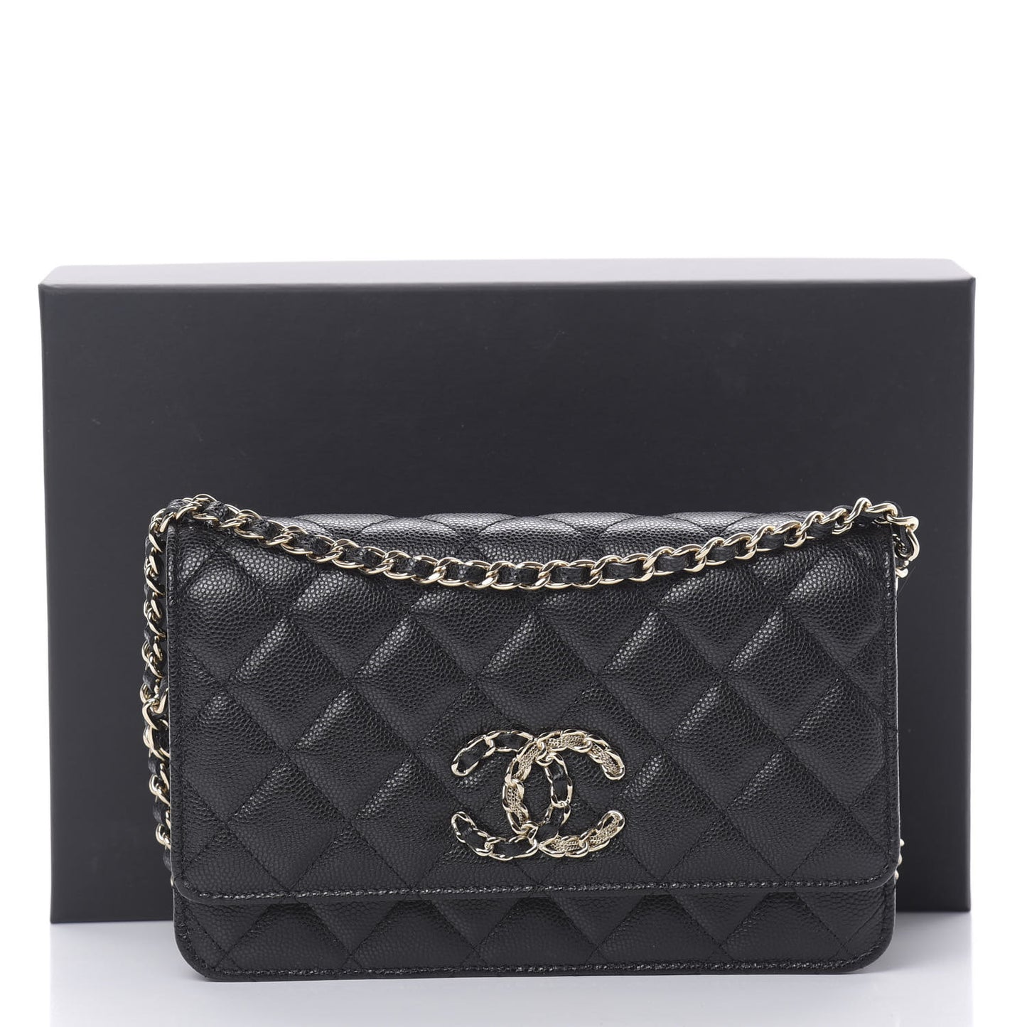 Caviar Quilted French New Wave Chain CC Wallet On Chain WOC Black
