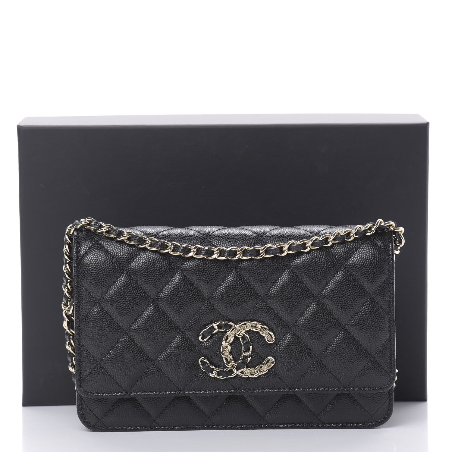 Chanel Caviar Quilted French New Wave Chain CC Wallet On Chain WOC Black 12 of 12
