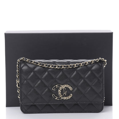Chanel Caviar Quilted French New Wave Chain CC Wallet On Chain WOC Black 12 of 12