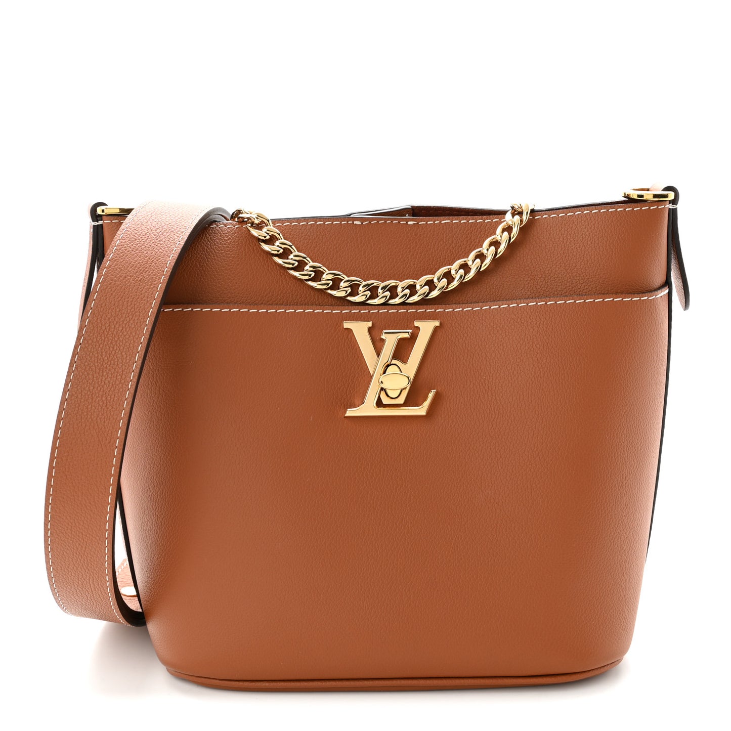 Calfskin Lock and Walk Bucket Cognac