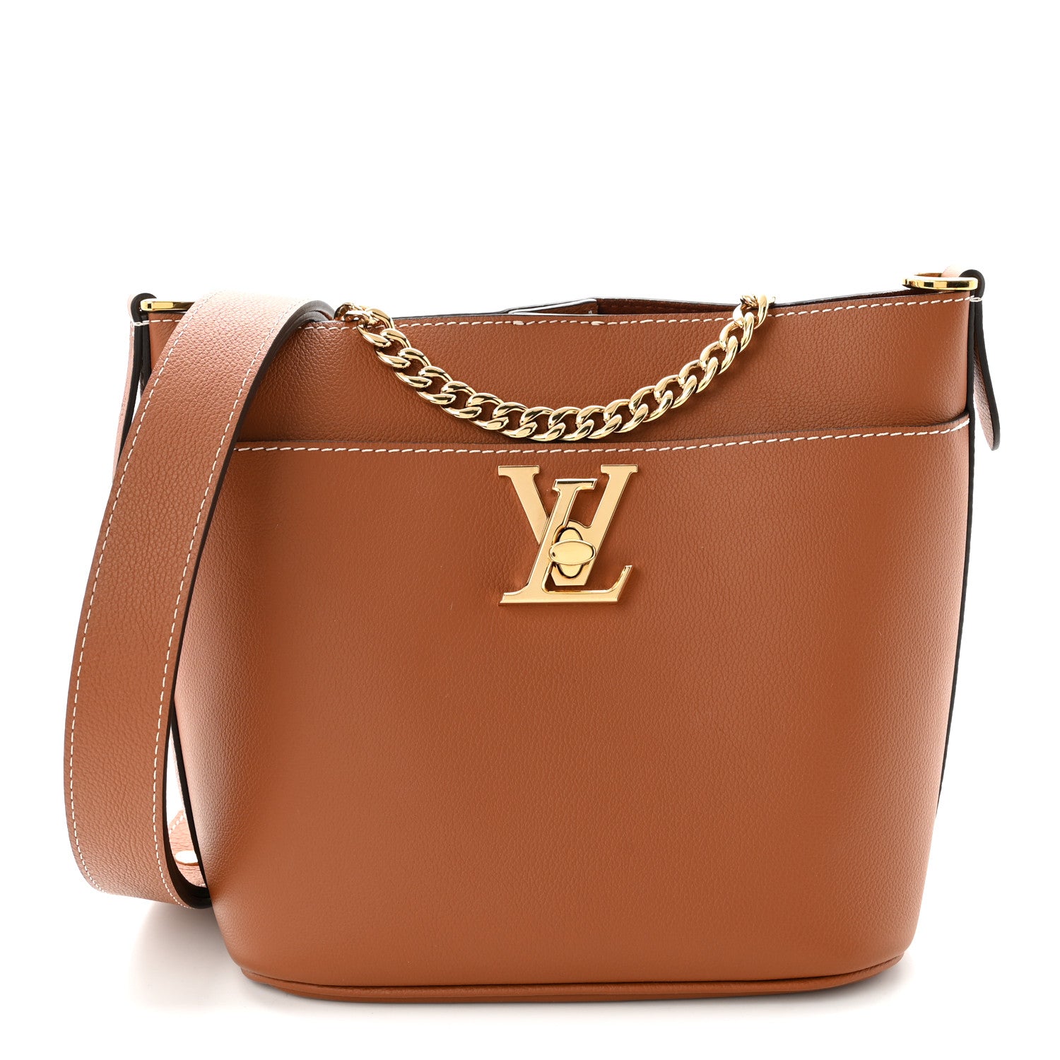 Louis Vuitton Calfskin Lock and Walk Bucket Cognac 1 of 10