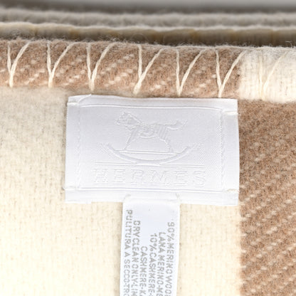 Hermes Wool Cashmere Avalon Baby Blanket Noisette Moyen White 3 of 3
