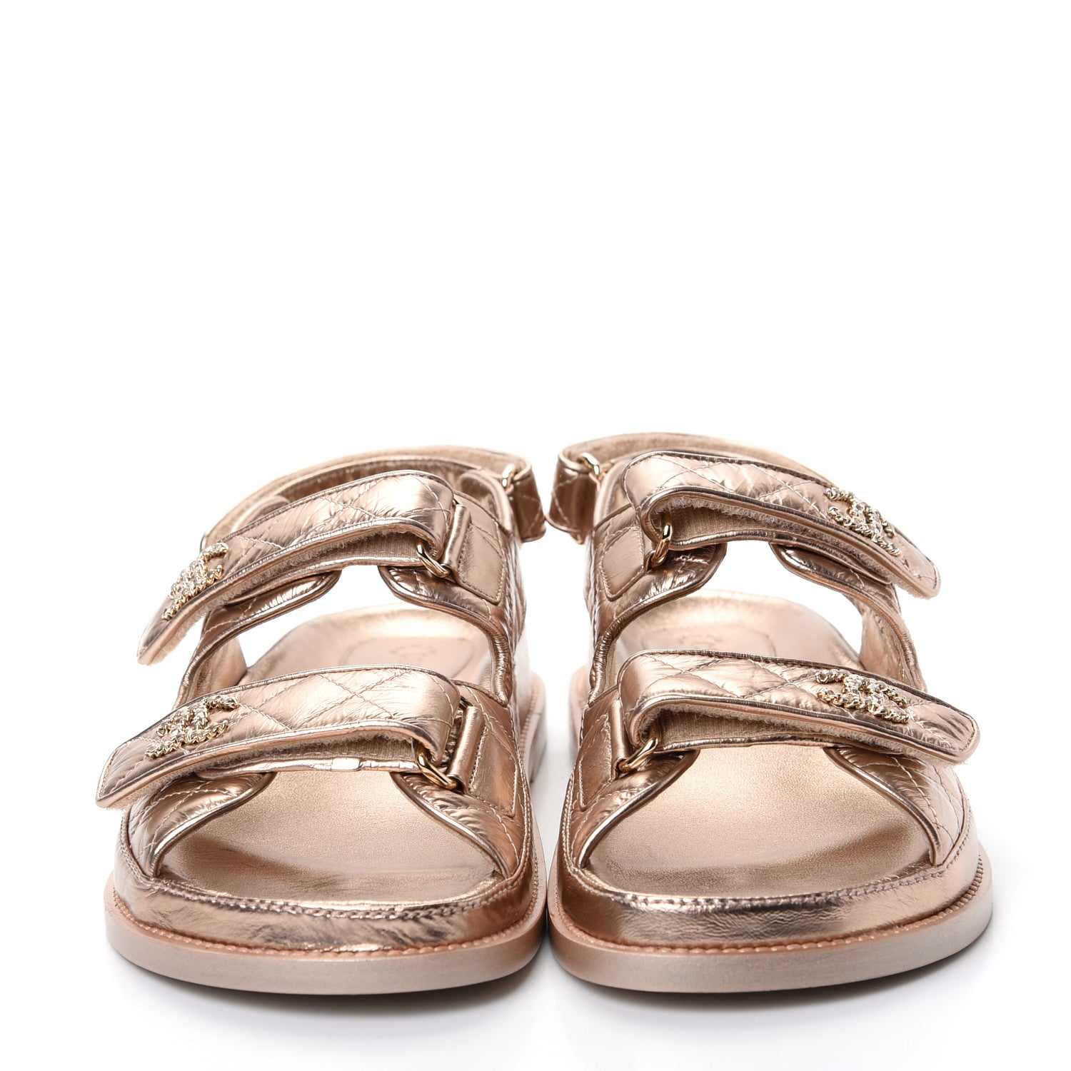 Chanel Iridescent Lambskin Quilted Velcro Dad Sandals 39 Light Bronze 2 of 11