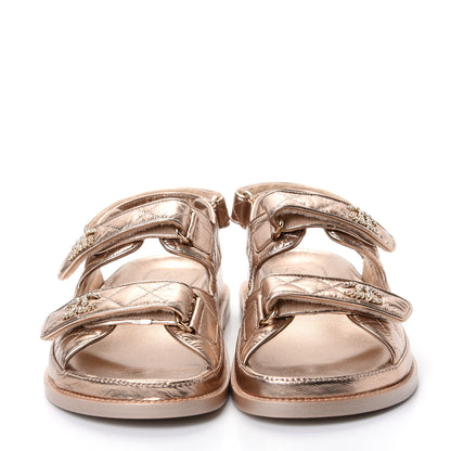 Chanel Iridescent Lambskin Quilted Velcro Dad Sandals 39 Light Bronze 2 of 11