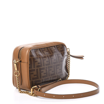 Fendi Glazed Fabric Vitello Century FF 1974 Stamp Patch Camera Case Mogano Panna Caramello 2 of 11
