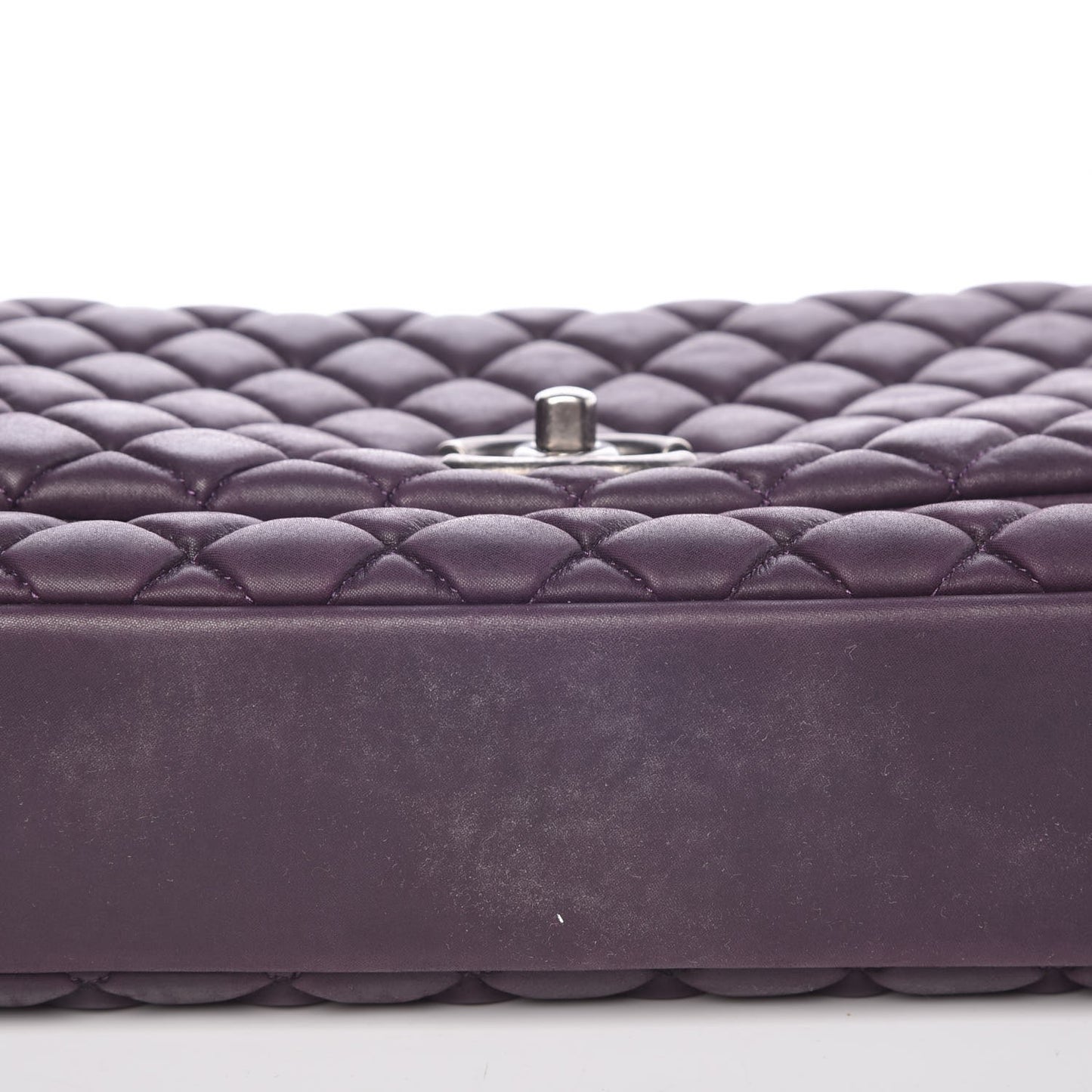 Iridescent Calfskin Quilted Large New Bubble Flap Plum