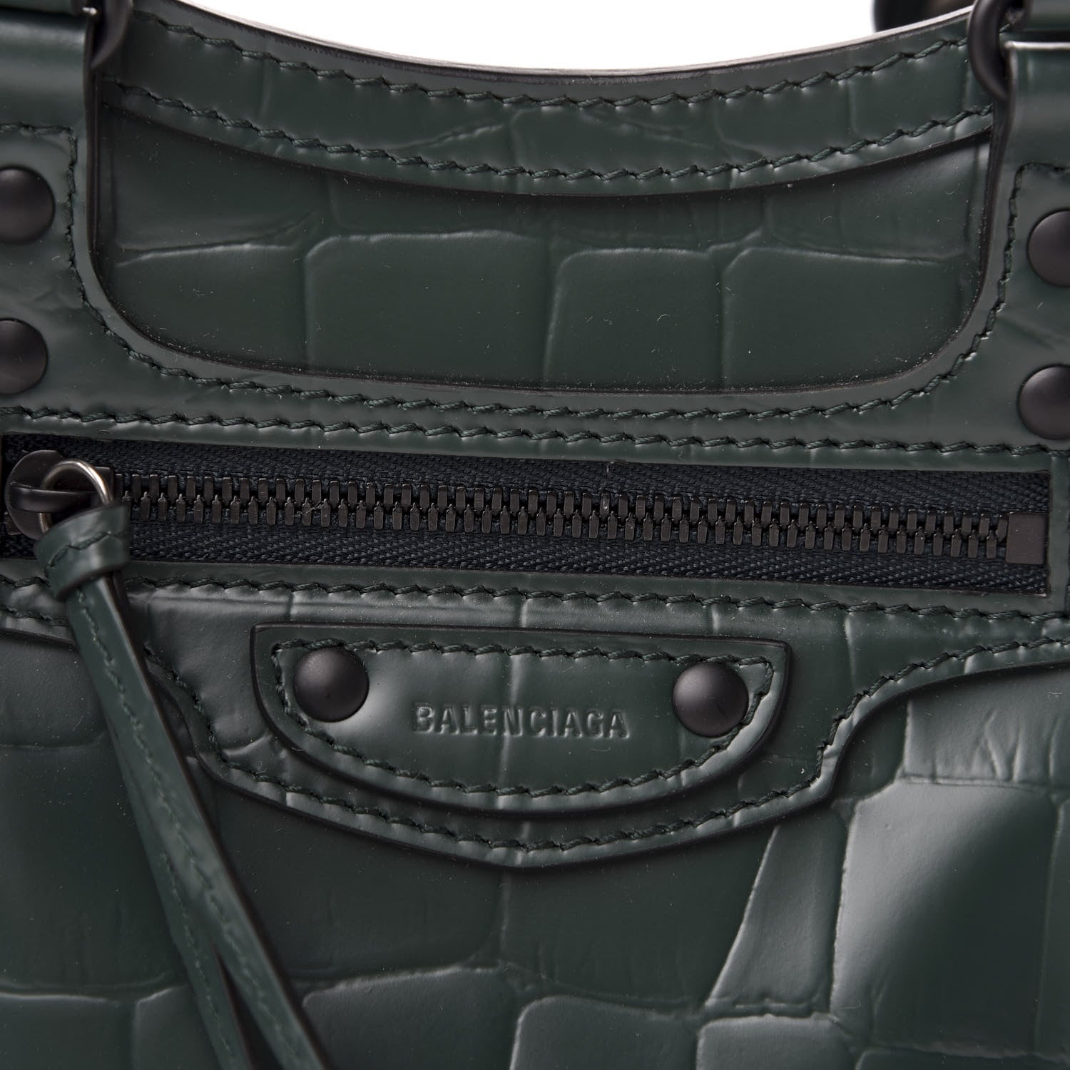 Balenciaga Semi Shiny Calfskin Crocodile Embossed Neo Classic Black Hardware Mini City Forest Green 8 of 8