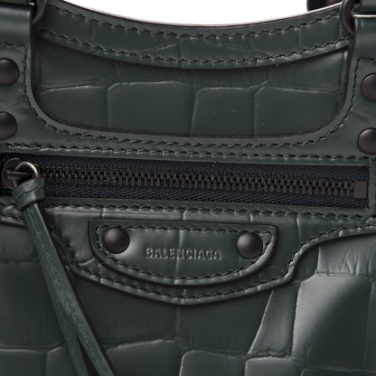 Balenciaga Semi Shiny Calfskin Crocodile Embossed Neo Classic Black Hardware Mini City Forest Green 8 of 8