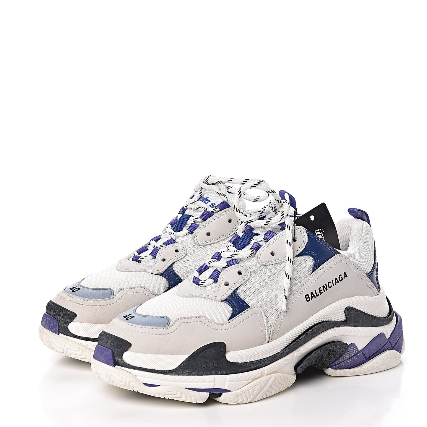 Mesh Nubuck Womens Triple S Sneakers 40 White Bleu Violet