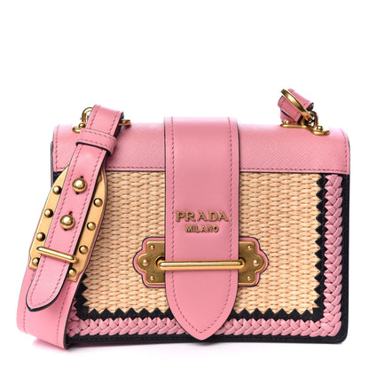 Prada City Calf Raffia Saffiano Cahier Bag Naturale Petalo 1 of 8