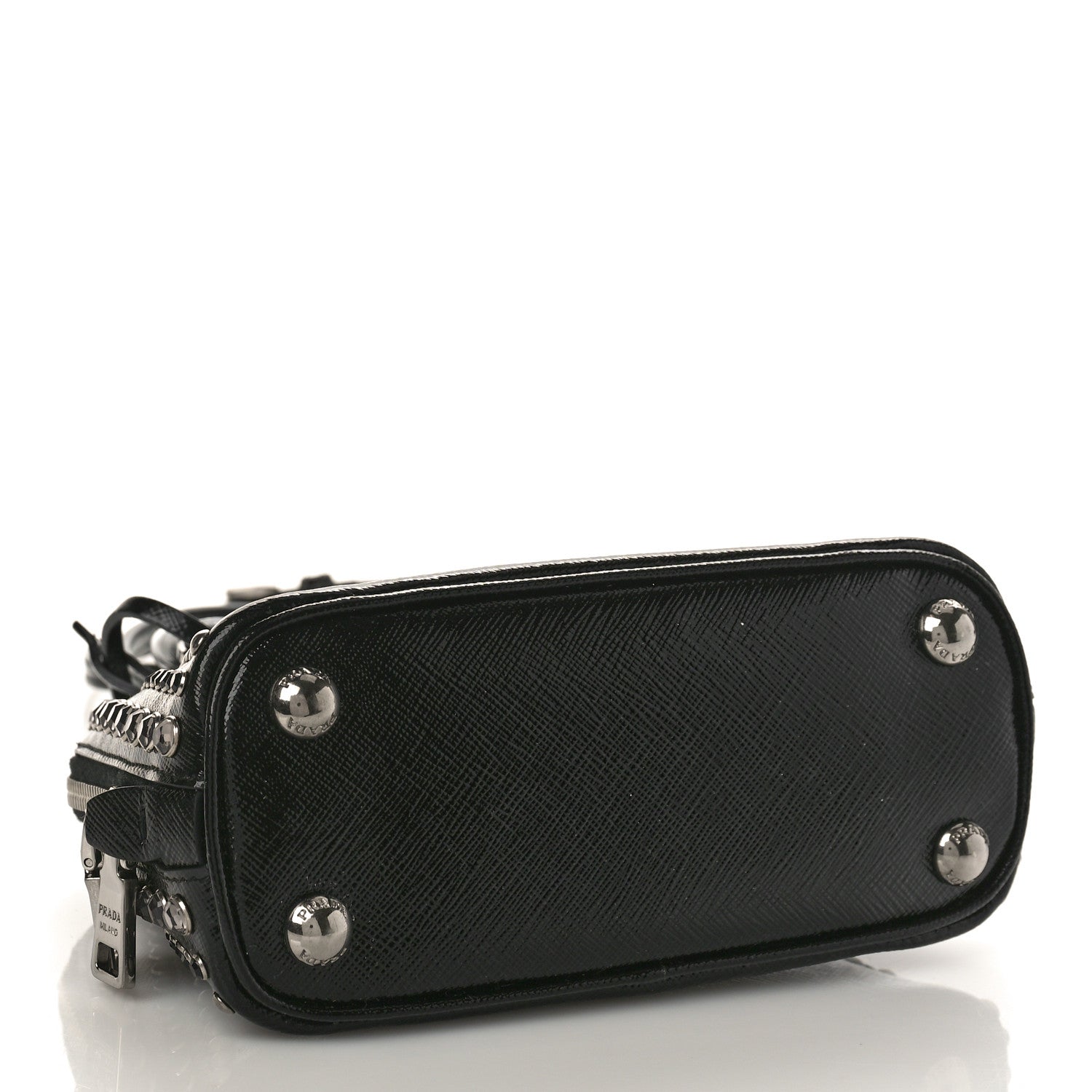 Prada Saffiano Vernice Crystal Studded Mini Promenade Tote Black 4 of 9