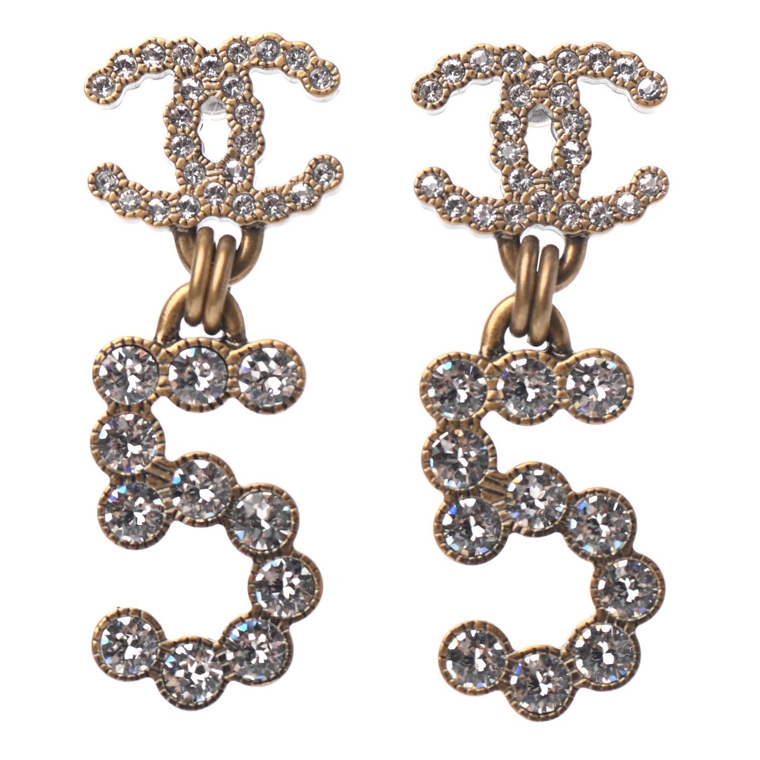 Chanel Metal Crystal City of Lights No 5 Drop Earrings Gold 1 of 4