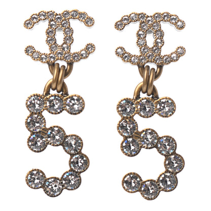 Chanel Metal Crystal City of Lights No 5 Drop Earrings Gold 1 of 4