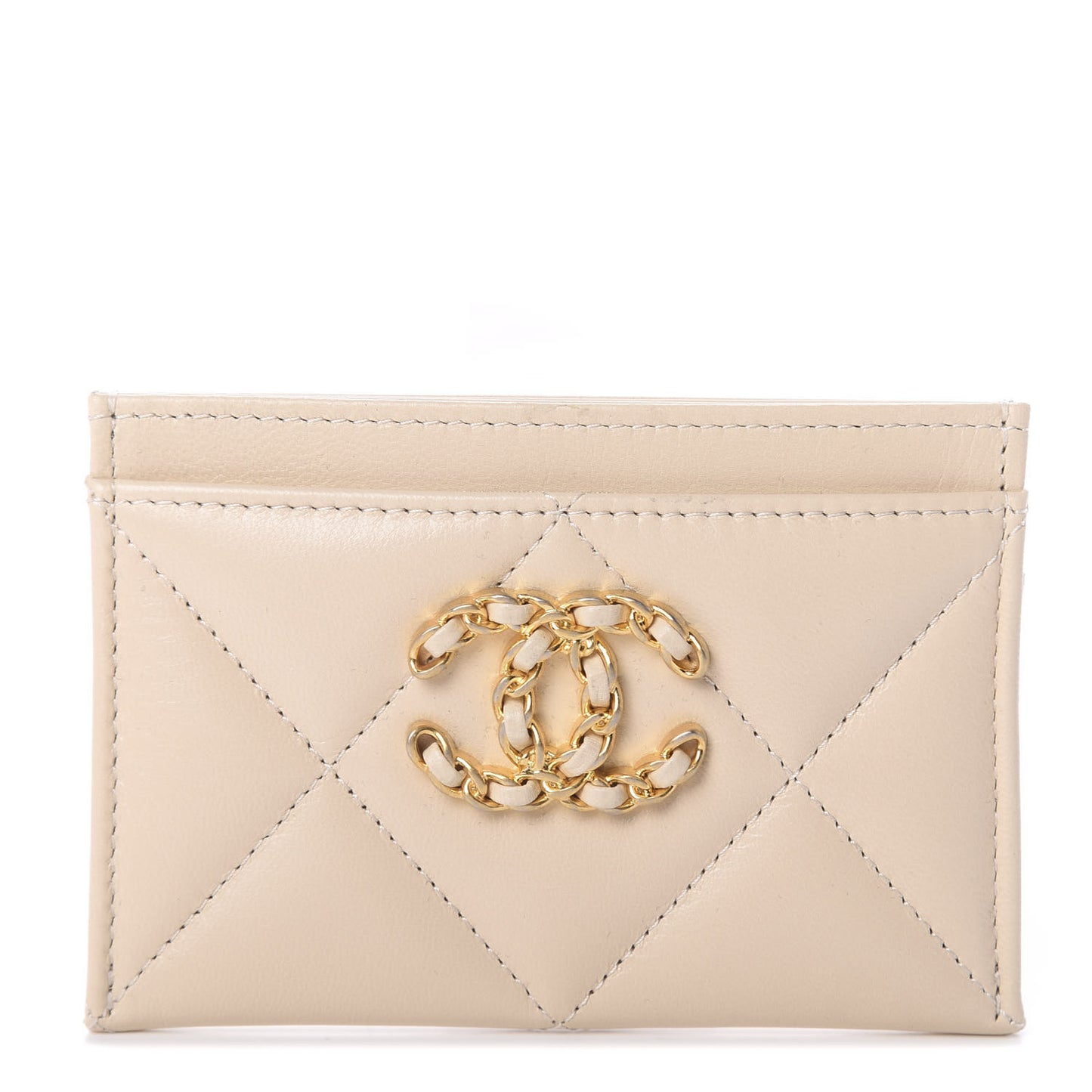 Goatskin Quilted 19 Card Holder Beige