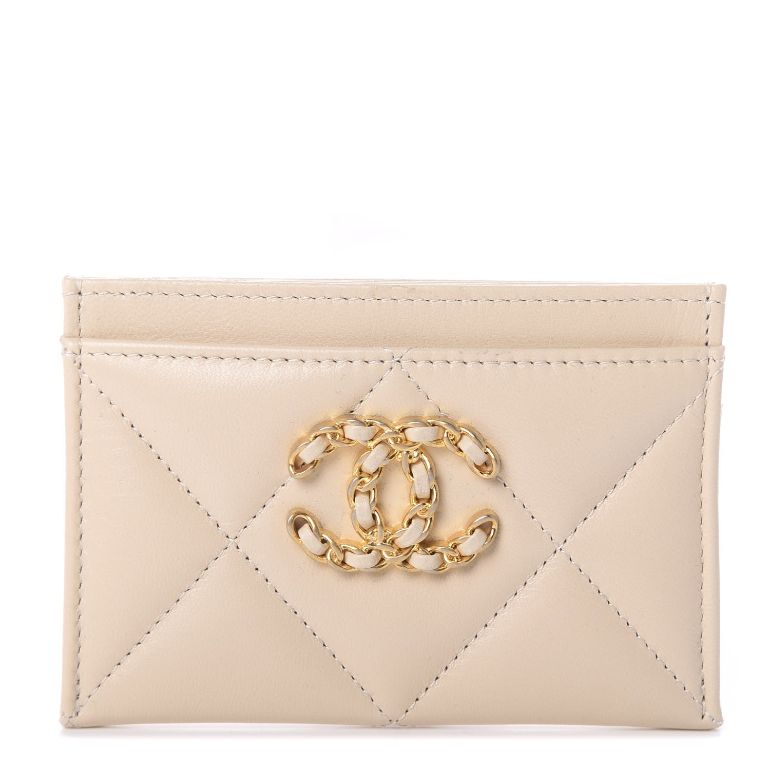 Chanel Goatskin Quilted 19 Card Holder Beige 1 of 8