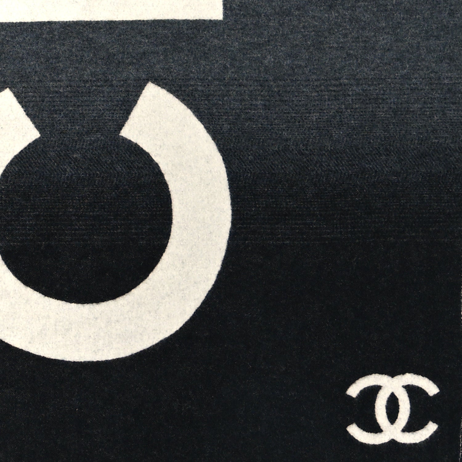 Chanel Cashmere Wool Logo Stole Black White 2 of 4