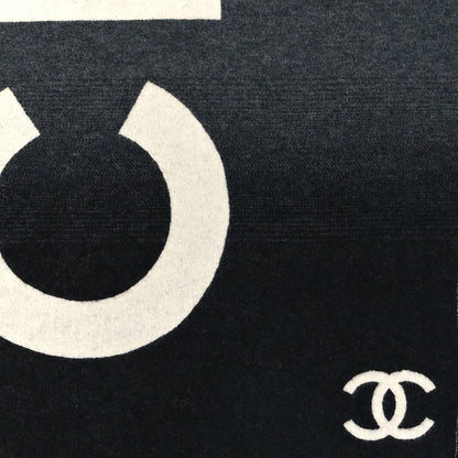 Chanel Cashmere Wool Logo Stole Black White 2 of 4