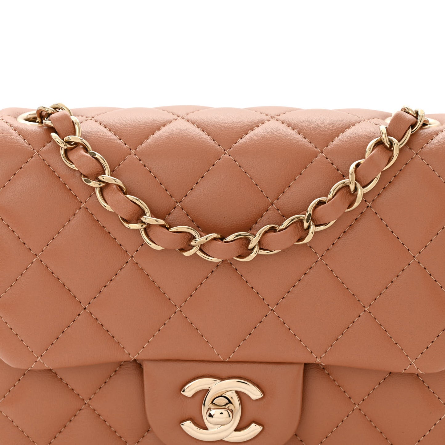 Lambskin Quilted Mini Square Flap Brown