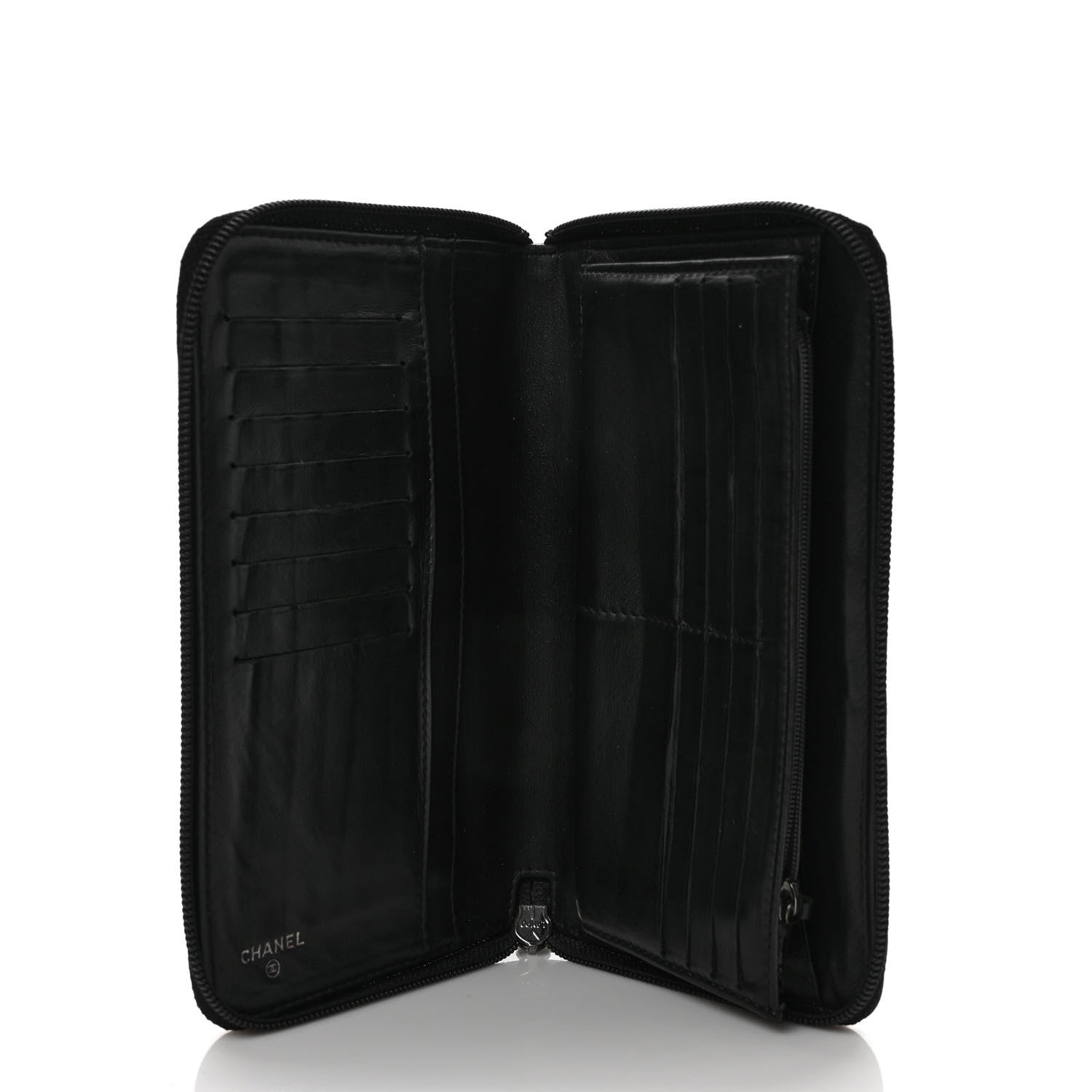 Chanel Lambskin Camellia Embossed Zip Around Organizer Wallet Black 5 of 7