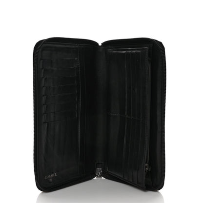 Chanel Lambskin Camellia Embossed Zip Around Organizer Wallet Black 5 of 7