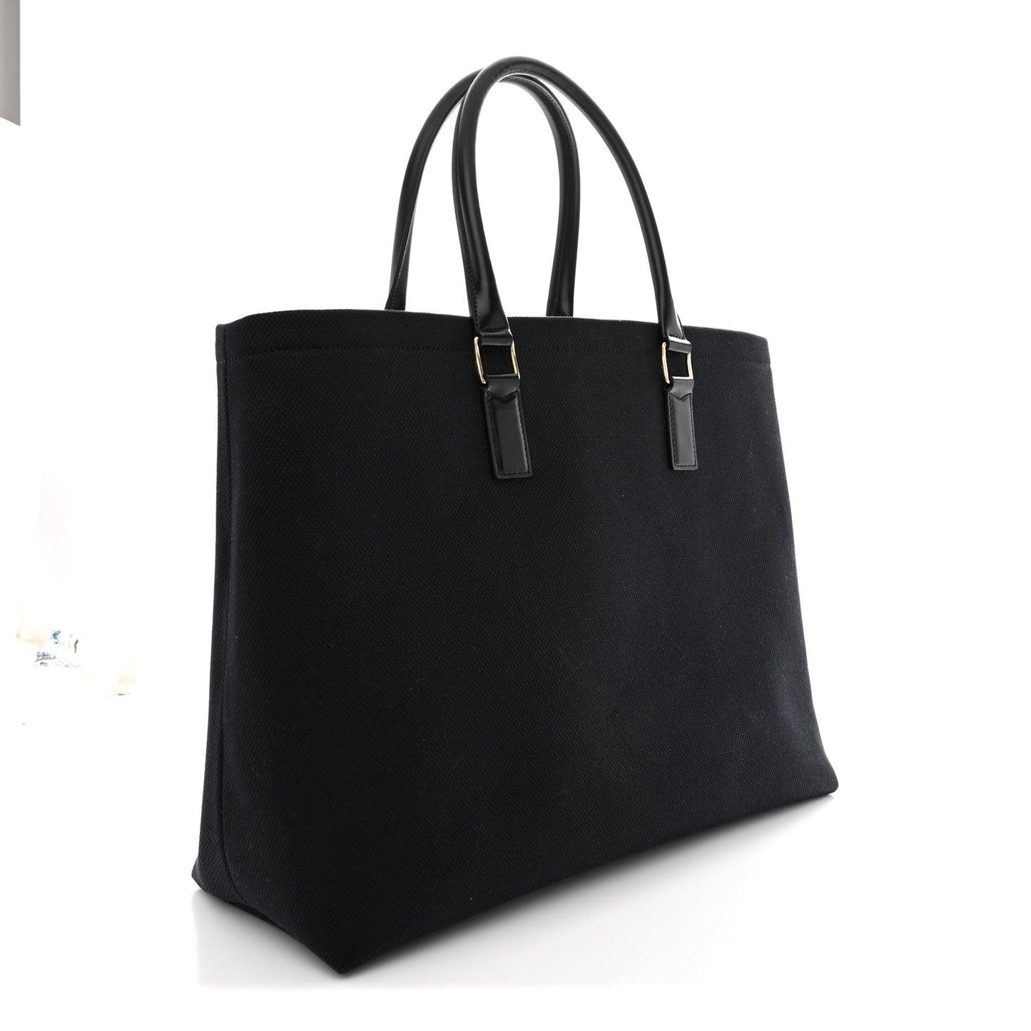 Canvas Calfskin Horizontal Cabas Black