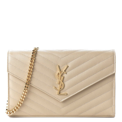 Saint Laurent Grain De Poudre Matelasse Chevron Monogram Chain Wallet Nude Powder 2 of 10
