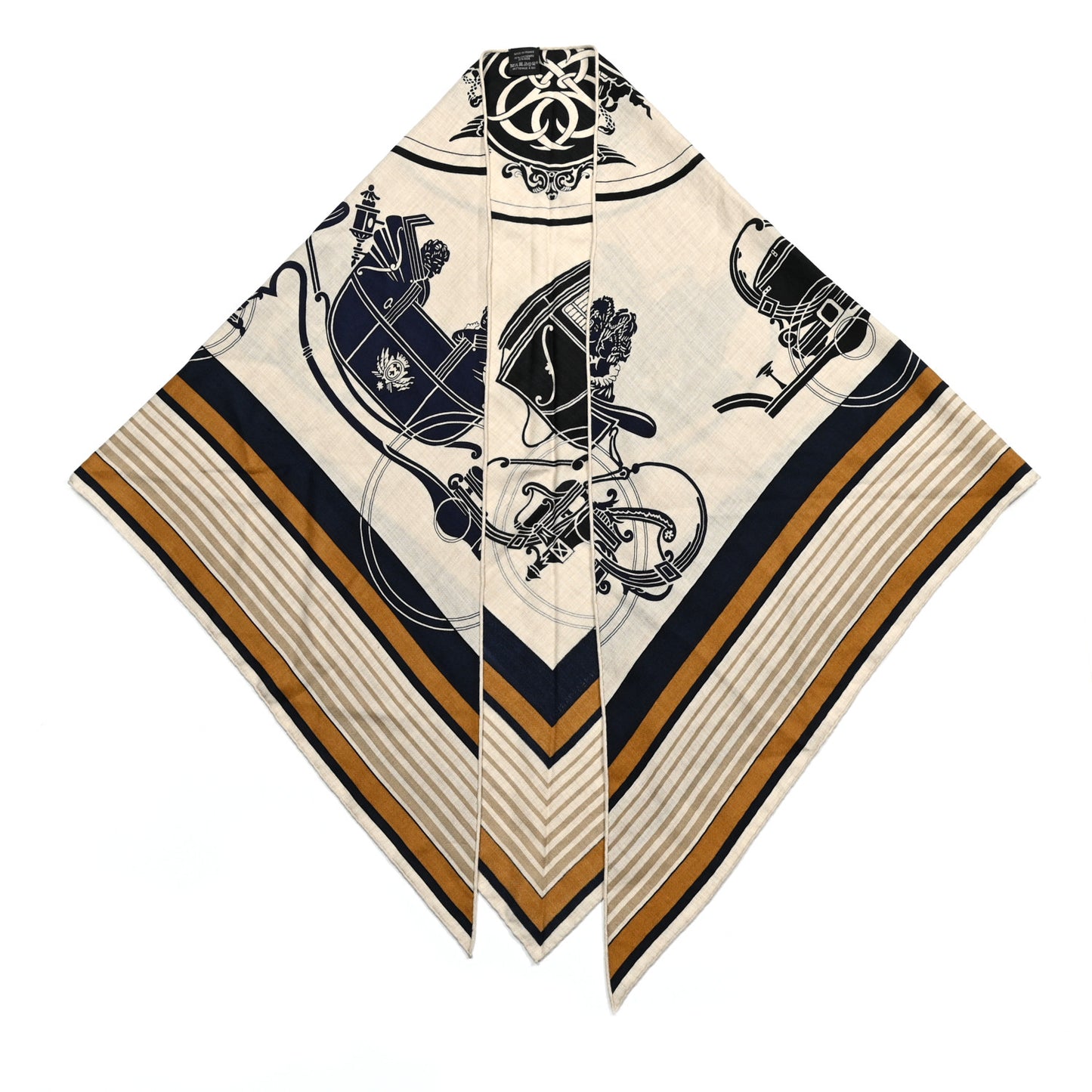 Cashmere Silk Ex-Libris Giant Triangle Scarf Natural Black Gold