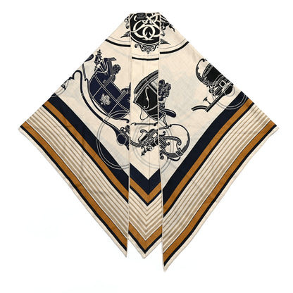 Hermes Cashmere Silk Ex-Libris Giant Triangle Scarf Natural Black Gold 2 of 4