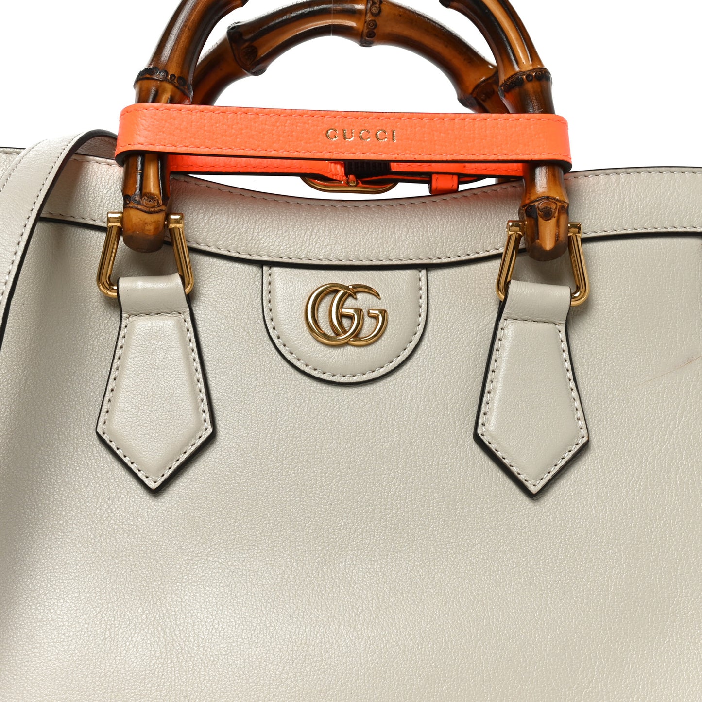 Wonka Grain Calfskin Small Diana Tote Bag Mystic White Orange Fluo