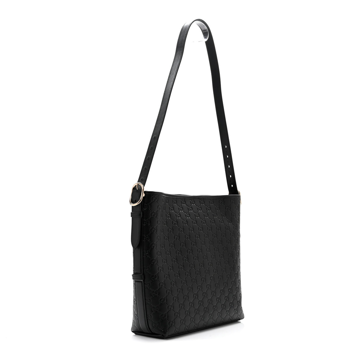 GG Calfskin Embossed Emblem Medium Shoulder Bag Black