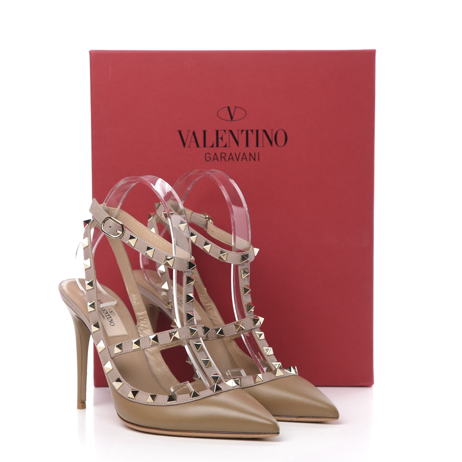 Valentino Garavani Calfskin Nappa Rockstud Ankle Strap 100mm Pumps 38 Alpaca Poudre 10 of 10
