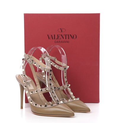 Valentino Garavani Calfskin Nappa Rockstud Ankle Strap 100mm Pumps 38 Alpaca Poudre 10 of 10