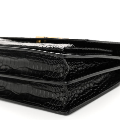 Saint Laurent Calfskin Crocodile Embossed Medium Monogram Sunset Black 9 of 10